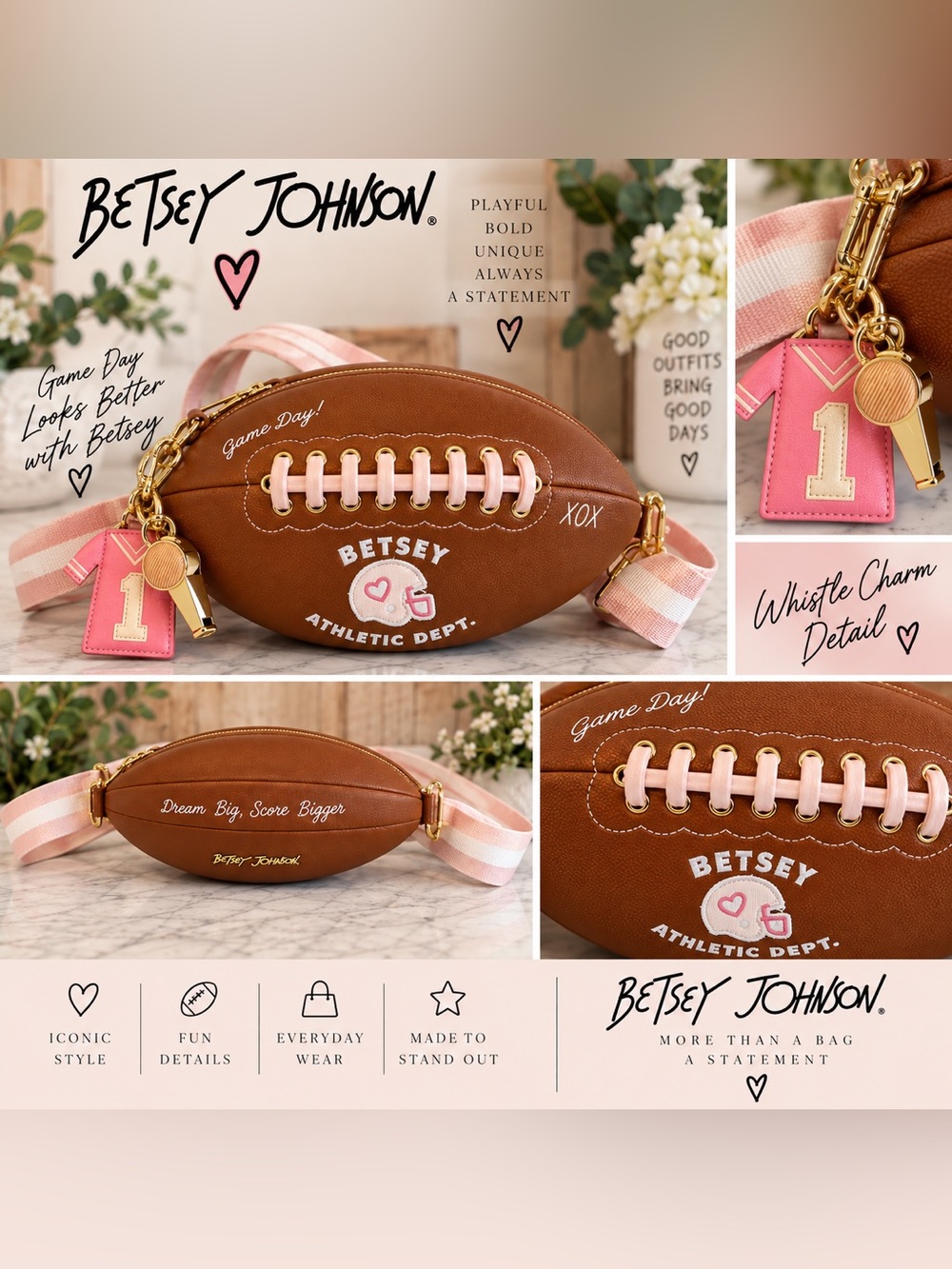 🏈 Betsey Johnson Game Day Football Crossbody Bag – NWT